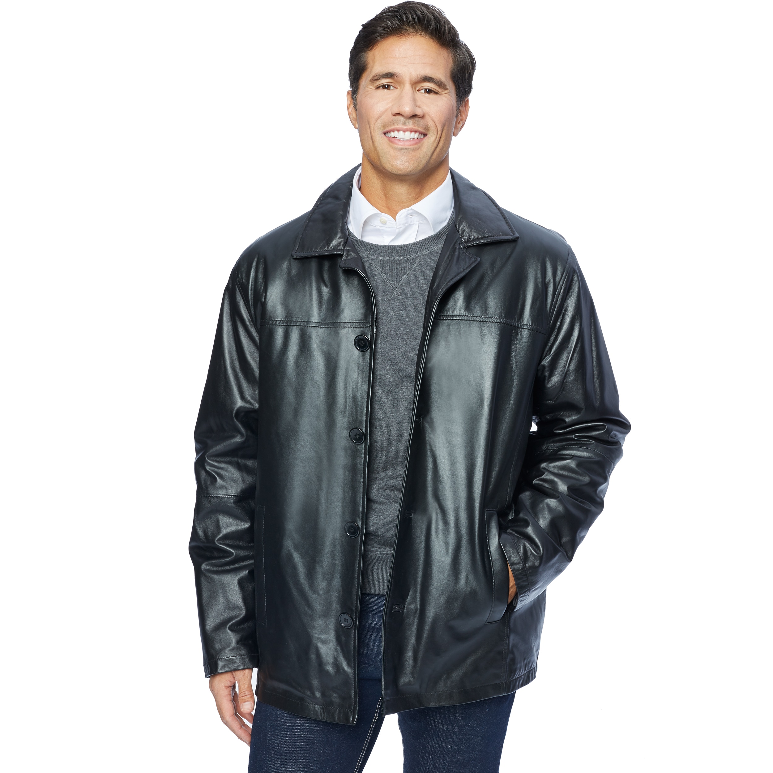 Excelled Men's Lamb Leather Car Coat M Size in Black (As Is Item