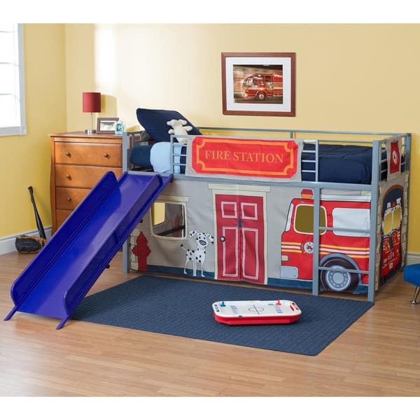 Dhp Junior Themed Twin Loft Bed With Slide And Curtain Set On Sale Overstock 25716143