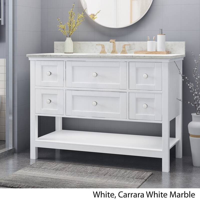 Douvier Contemporary 48" Wood Single Sink Bathroom Vanity with Carrera Marble Top by Christopher Knight Home