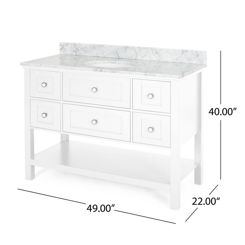 Douvier Contemporary 48" Wood Single Sink Bathroom Vanity with Carrera Marble Top by Christopher Knight Home
