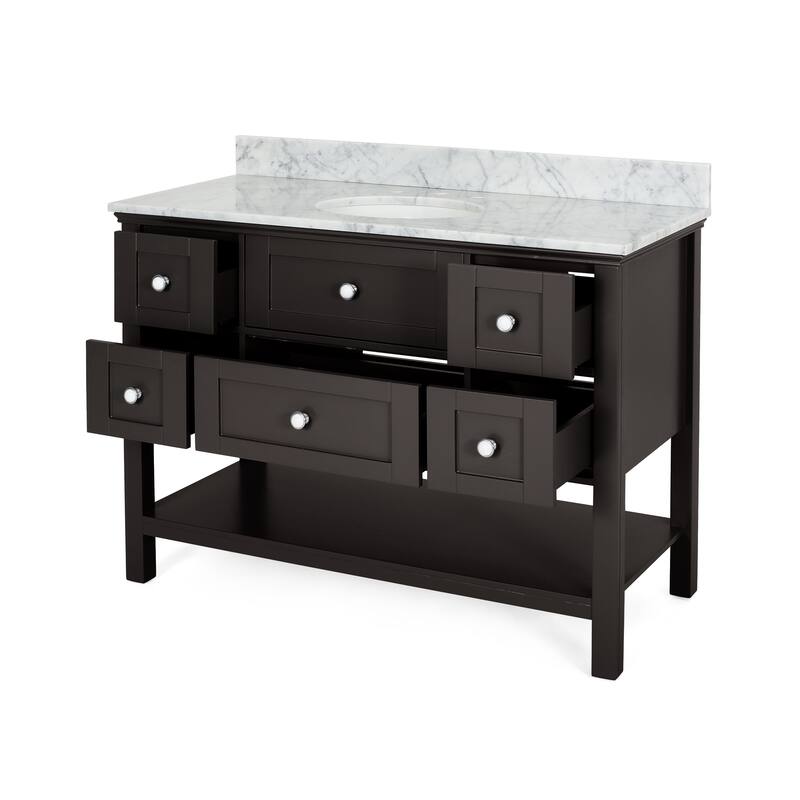 Douvier Contemporary 48" Wood Single Sink Bathroom Vanity with Carrera Marble Top by Christopher Knight Home