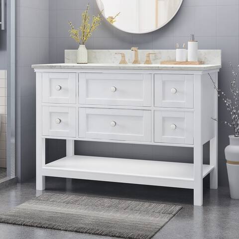 Douvier Contemporary 48" Wood Single Sink Bathroom Vanity with Carrera Marble Top by Christopher Knight Home