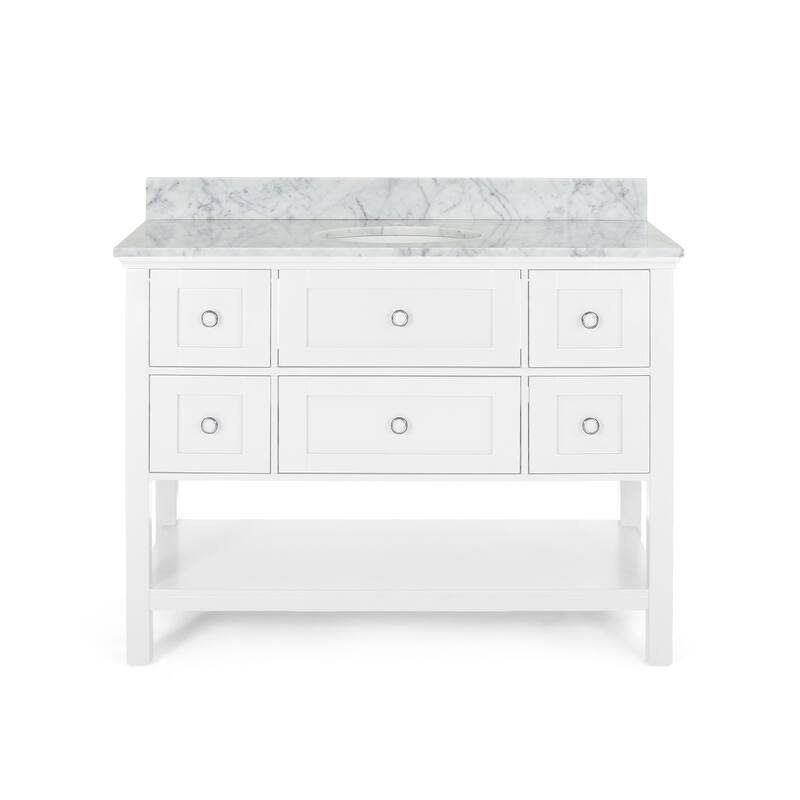 Douvier Contemporary 48" Wood Single Sink Bathroom Vanity with Carrera Marble Top by Christopher Knight Home