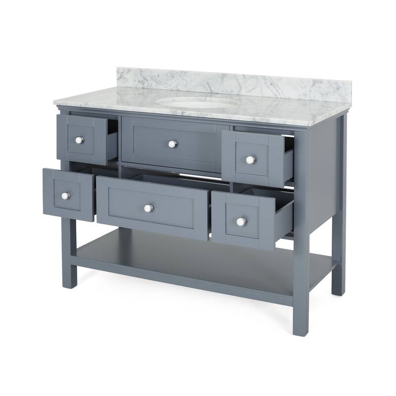 Douvier Contemporary 48" Wood Single Sink Bathroom Vanity with Carrera Marble Top by Christopher Knight Home