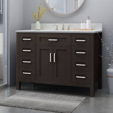 Greeley Contemporary 48" Wood Single Sink Bathroom Vanity with Carrera Marble Top by Christopher Knight Home