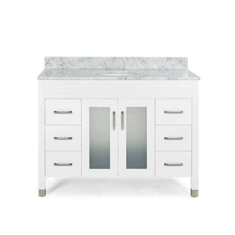 Holdame Contemporary 48" Wood Single Sink Bathroom Vanity with Carrera Marble Top by Christopher Knight Home