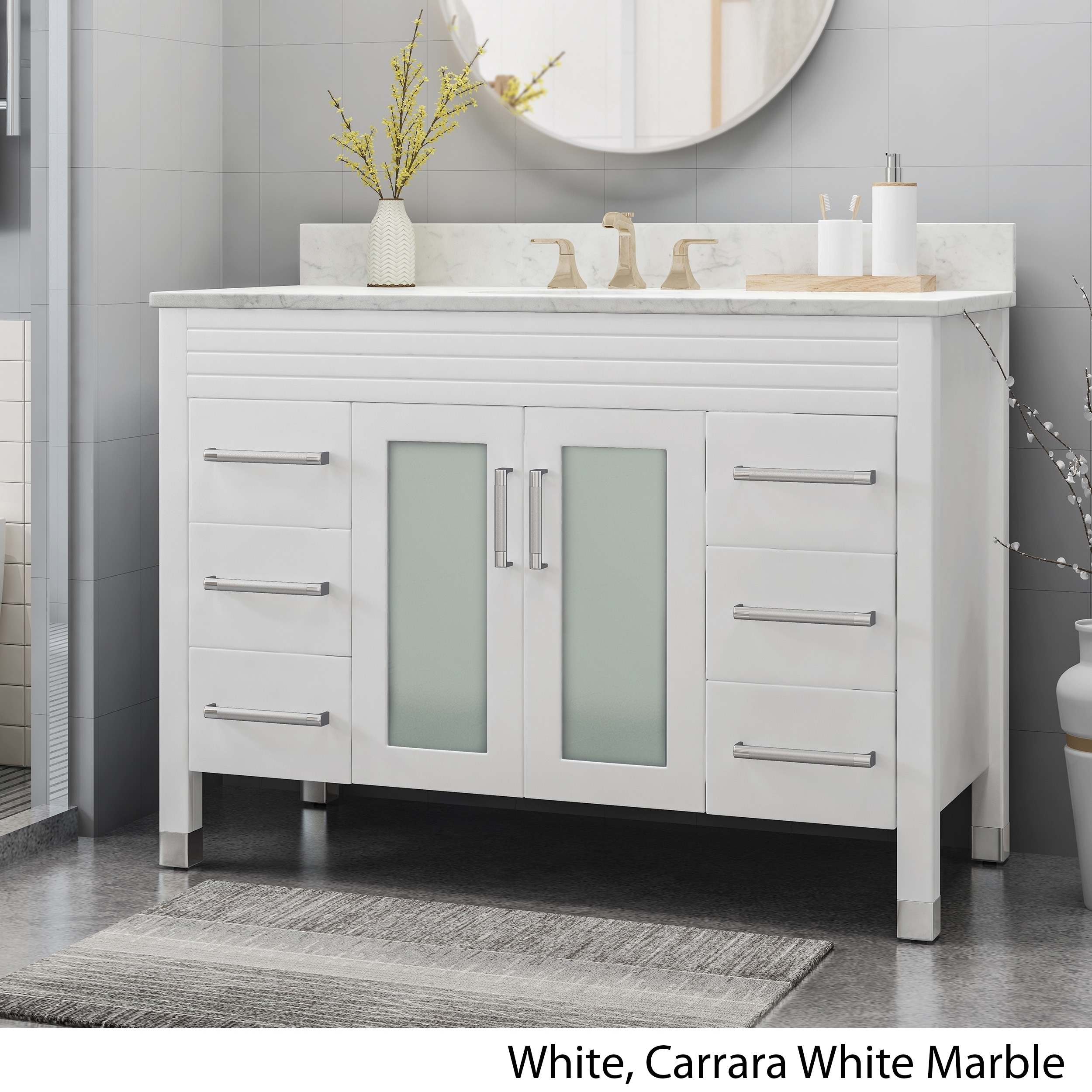 Holdame Contemporary 48 Wood Single Sink Bathroom Vanity With Carrera Marble Top By Christopher Knight Home Overstock 25716176