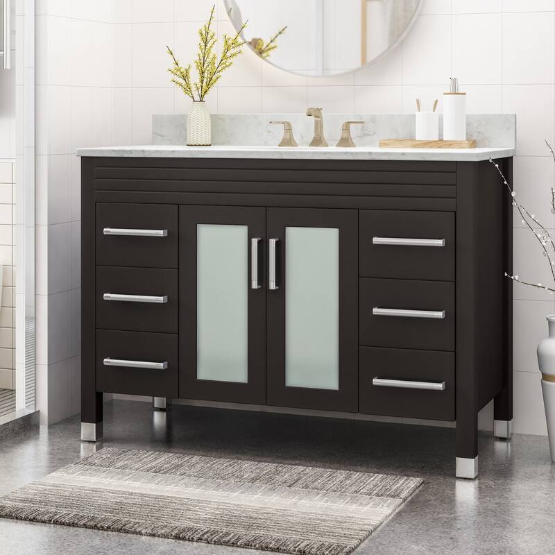 Holdame Contemporary 48" Wood Single Sink Bathroom Vanity with Carrera Marble Top by Christopher Knight Home
