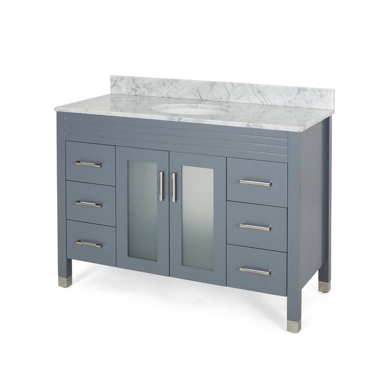 Holdame Contemporary 48" Wood Single Sink Bathroom Vanity with Carrera Marble Top by Christopher Knight Home