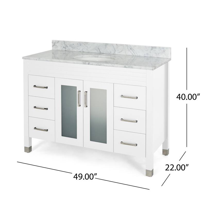 Holdame Contemporary 48" Wood Single Sink Bathroom Vanity with Carrera Marble Top by Christopher Knight Home