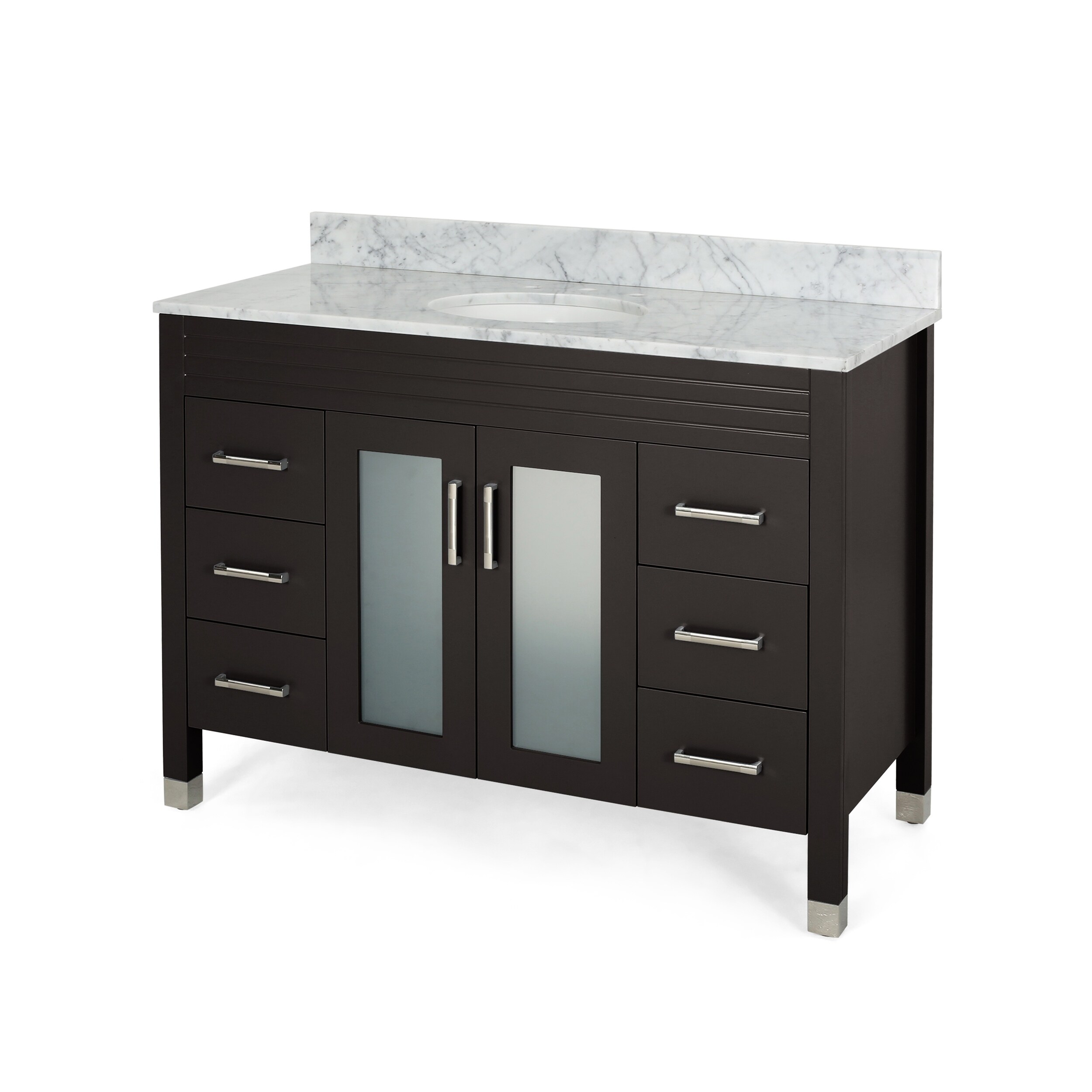 Greeley Contemporary 48 Wood Single Sink Bathroom Vanity with Carrera  Marble Top by Christopher Knight Home - On Sale - Bed Bath & Beyond -  25716175