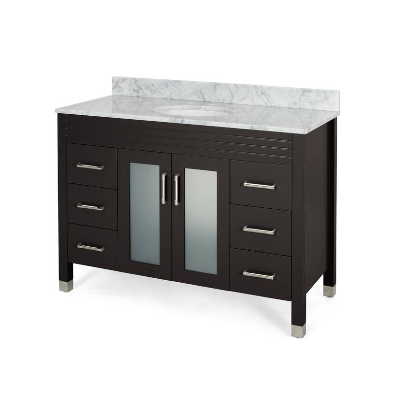 Holdame Contemporary 48" Wood Single Sink Bathroom Vanity with Carrera Marble Top by Christopher Knight Home