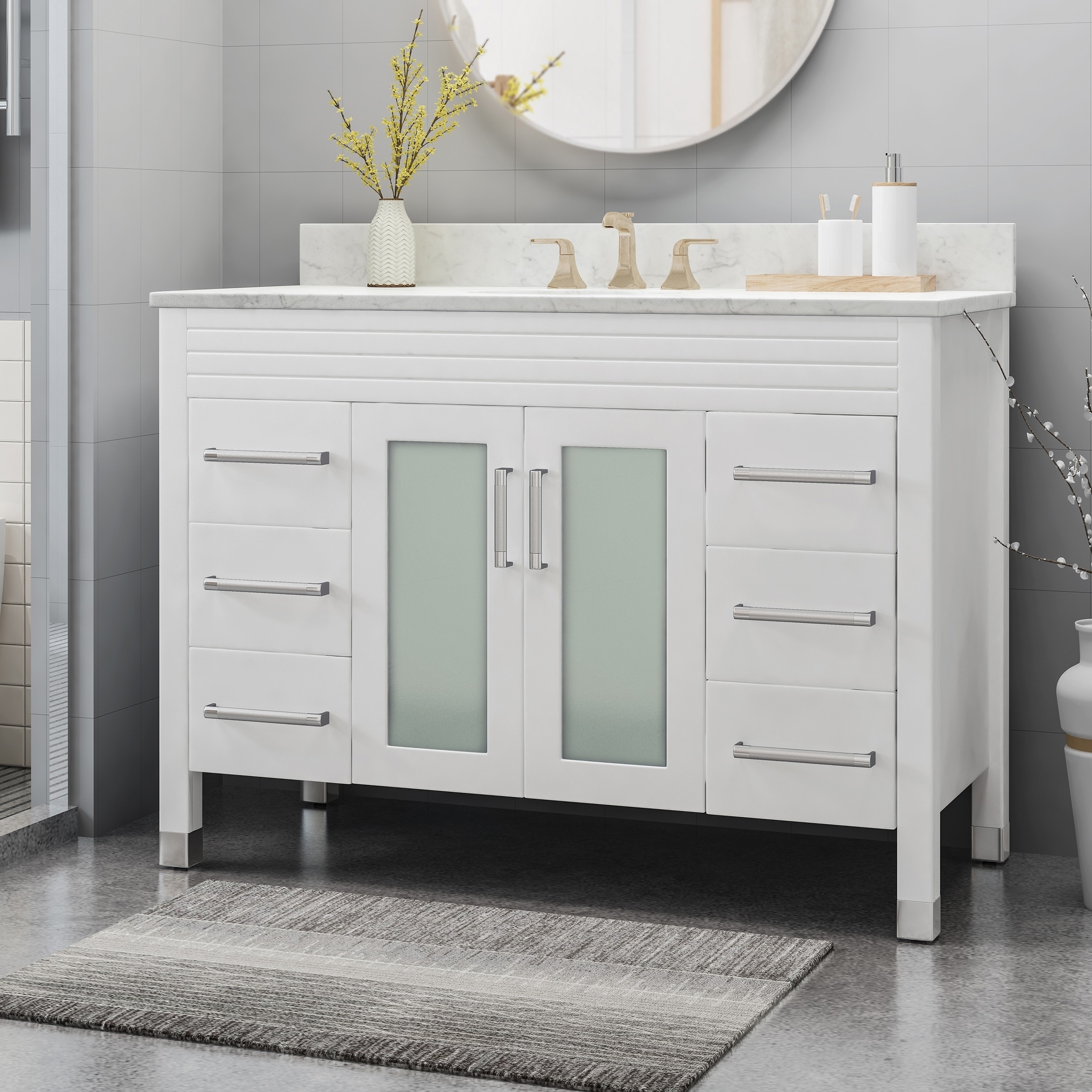 Holdame Contemporary 48 Wood Single Sink Bathroom Vanity With Carrera Marble Top By Christopher Knight Home On Sale Overstock 25716176