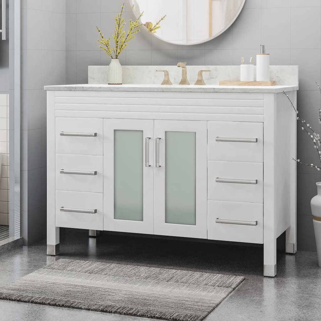 Holdame Contemporary 48" Wood Single Sink Bathroom Vanity with Carrera Marble Top by Christopher Knight Home