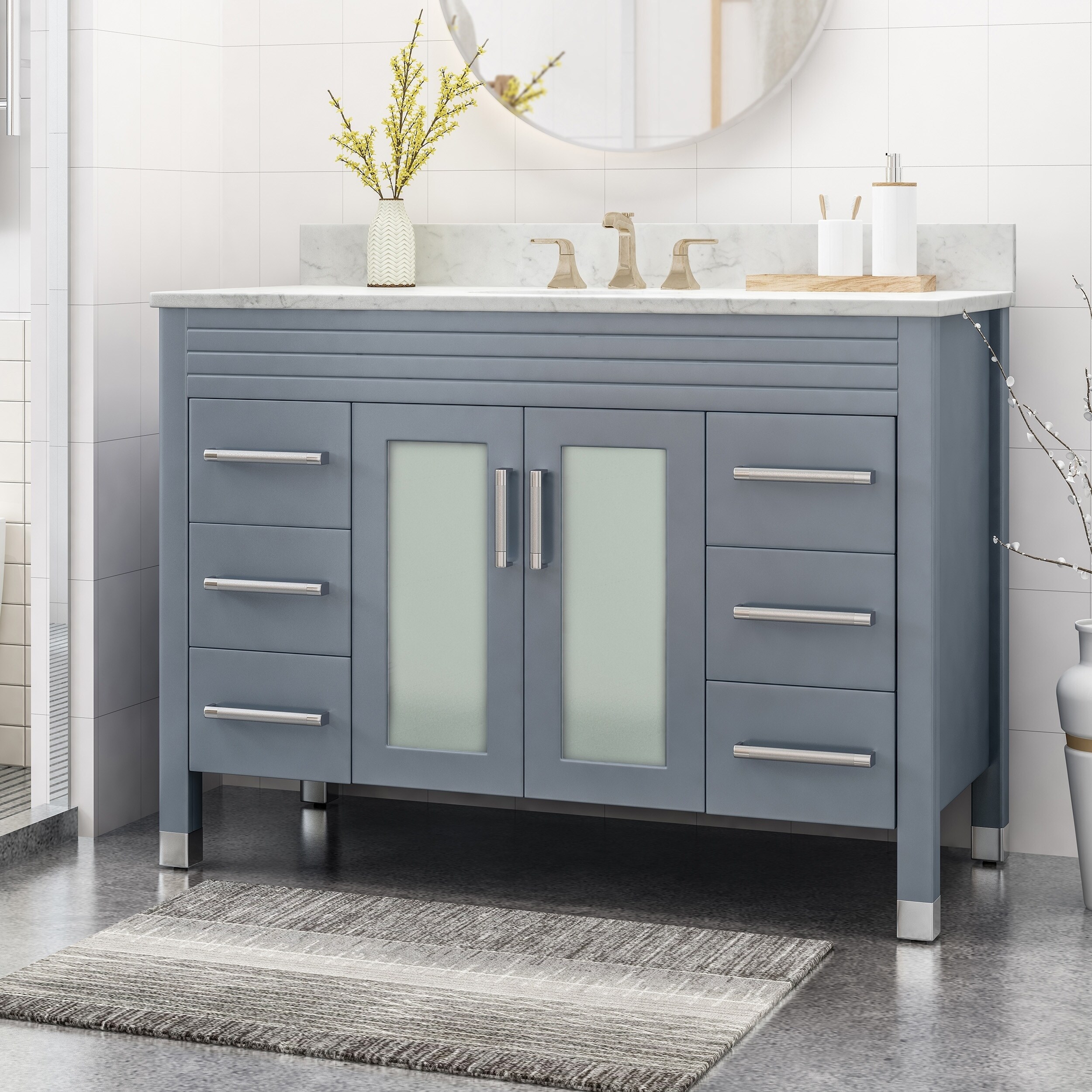 Greeley Contemporary 48 Wood Single Sink Bathroom Vanity with Carrera  Marble Top by Christopher Knight Home - On Sale - Bed Bath & Beyond -  25716175