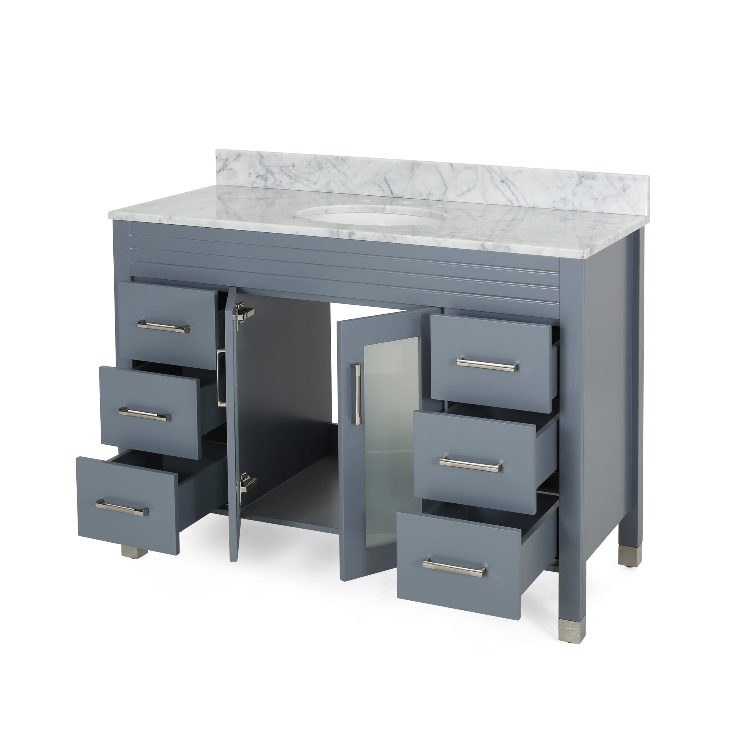 Greeley Contemporary 48 Wood Single Sink Bathroom Vanity with Carrera  Marble Top by Christopher Knight Home - On Sale - Bed Bath & Beyond -  25716175