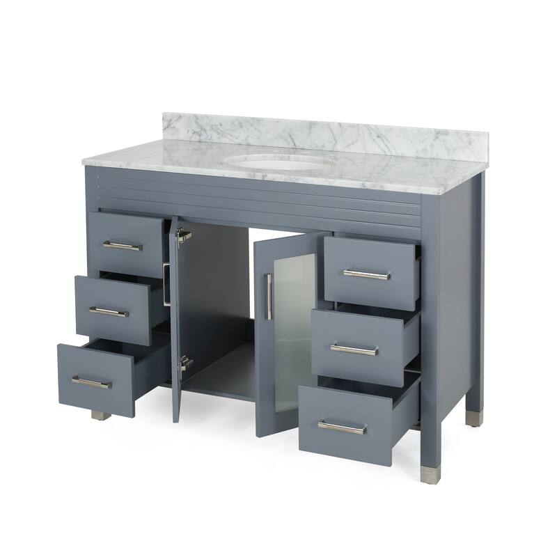 Holdame Contemporary 48" Wood Single Sink Bathroom Vanity with Carrera Marble Top by Christopher Knight Home