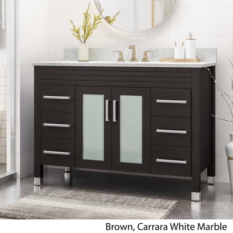 Holdame Contemporary 48" Wood Single Sink Bathroom Vanity with Carrera Marble Top by Christopher Knight Home
