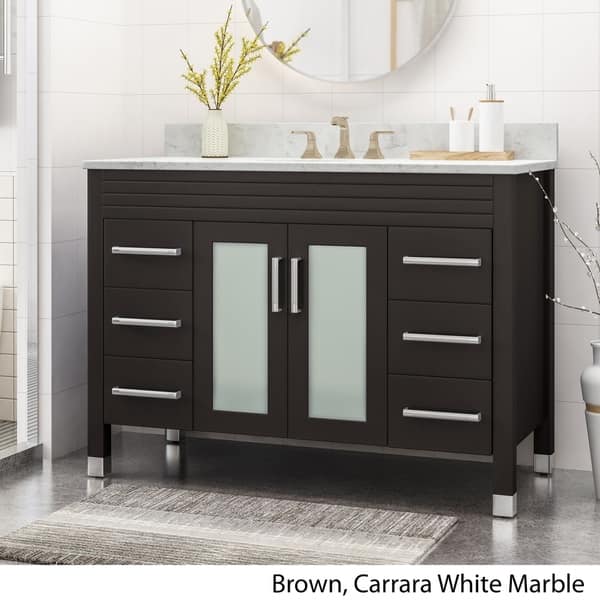 Holdame Contemporary 48 Wood Single Sink Bathroom Vanity With Carrera Marble Top By Christopher Knight Home Overstock 25716176
