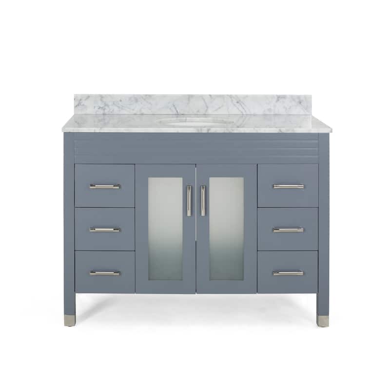 Holdame Contemporary 48" Wood Single Sink Bathroom Vanity with Carrera Marble Top by Christopher Knight Home - Grey