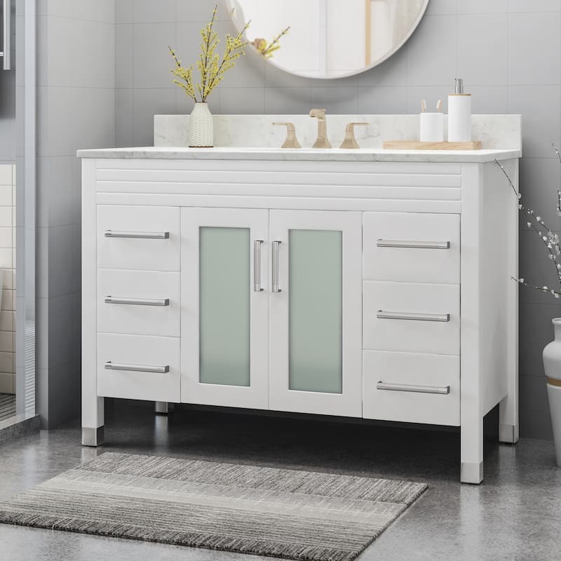 Holdame Contemporary 48" Wood Single Sink Bathroom Vanity with Carrera Marble Top by Christopher Knight Home