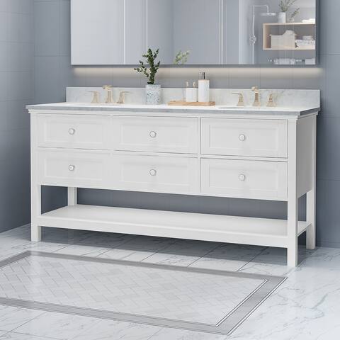 Douvier Contemporary 72" Wood Double Sink Bathroom Vanity with Carrera Marble Top by Christopher Knight Home
