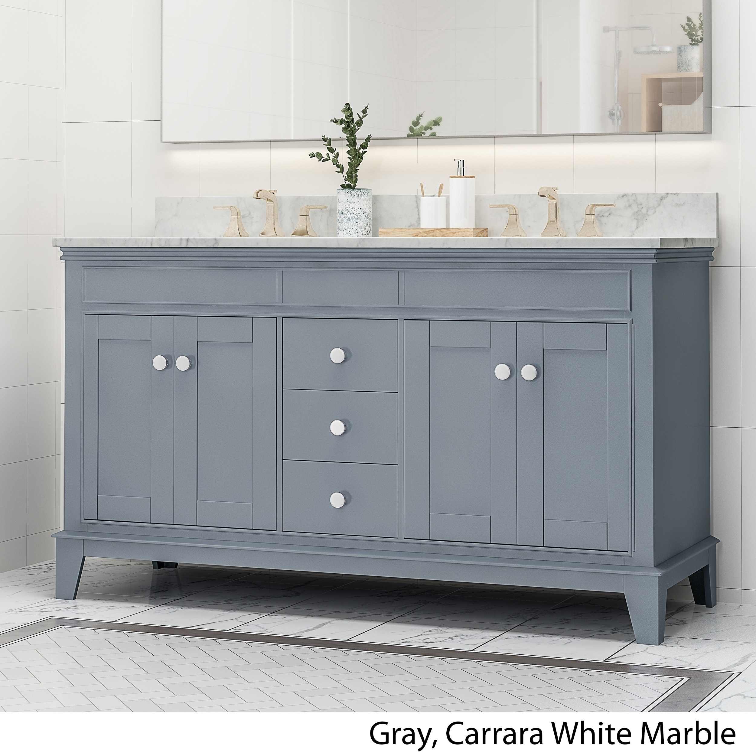 Shop Feldspar 60 Wood Double Sink Bathroom Vanity With Carrera Marble Top By Christopher Knight Home Overstock 25716183