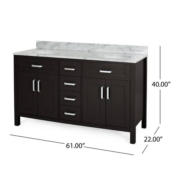 Greeley Contemporary 60" Wood Double Sink Bathroom Vanity with Carrera