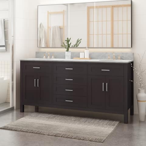 Greeley Contemporary 72" Wood Double Sink Bathroom Vanity with Carrera Marble Top by Christopher Knight Home