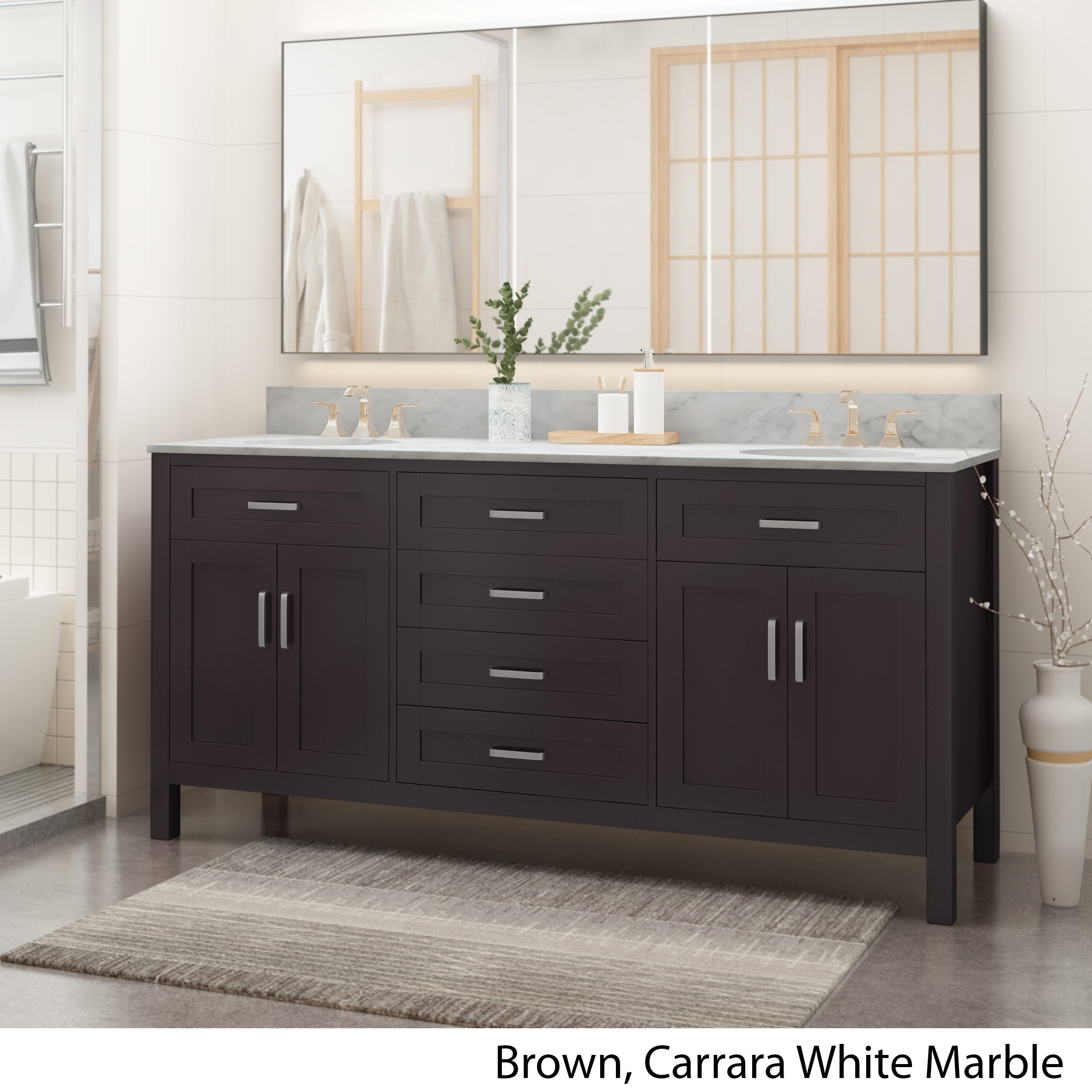 Greeley Contemporary 72 Wood Double Sink Bathroom Vanity With Carrera Marble Top By Christopher Knight Home On Sale Overstock 25716186 Grey