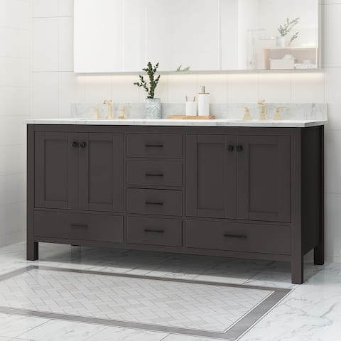 Laranne Contemporary 72" Wood Double Sink Bathroom Vanity with Carrera Marble Top by Christopher Knight Home