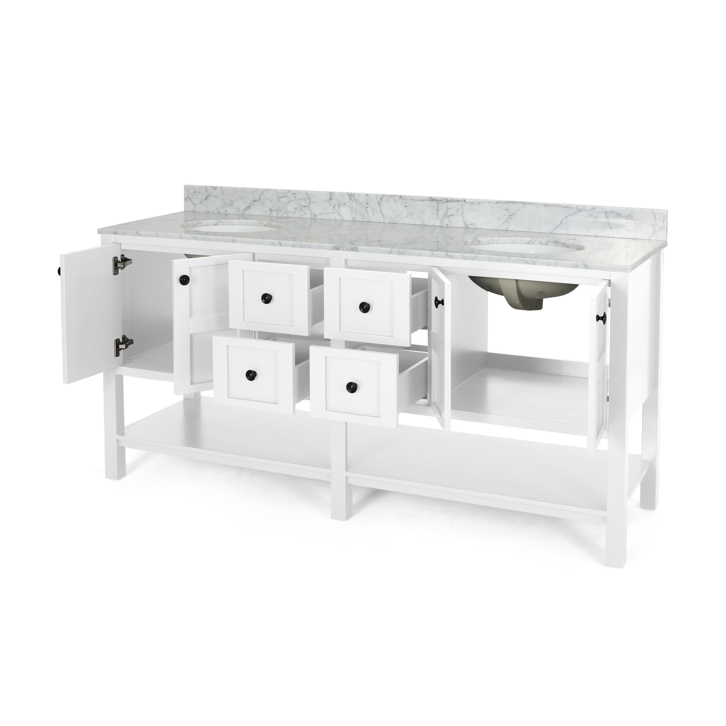 Greeley Contemporary 48 Wood Single Sink Bathroom Vanity with Carrera  Marble Top by Christopher Knight Home - On Sale - Bed Bath & Beyond -  25716175