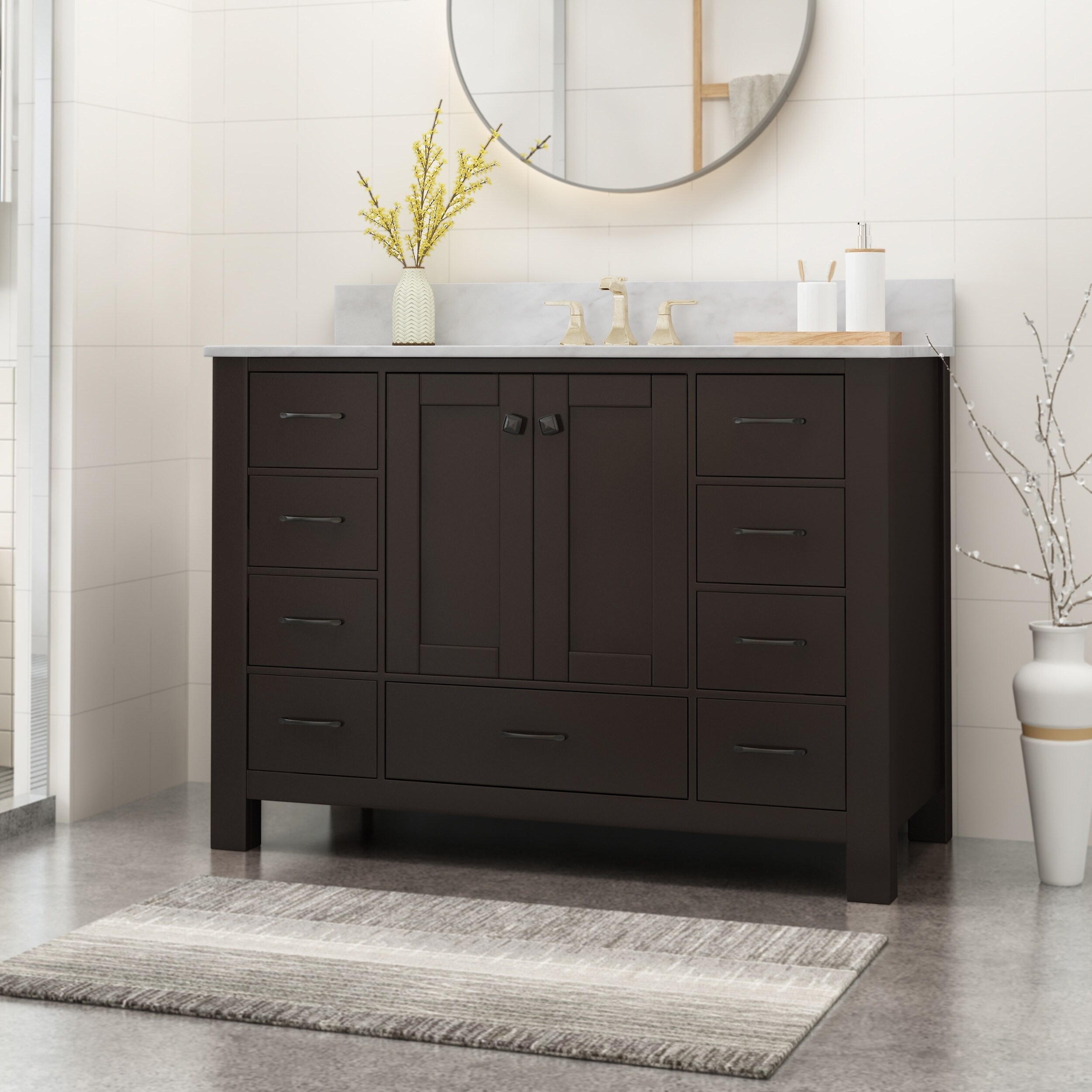 Laranne Contemporary 48 Wood Single Sink Bathroom Vanity With Carrera Marble Top By Christopher Knight Home Overstock 25716197