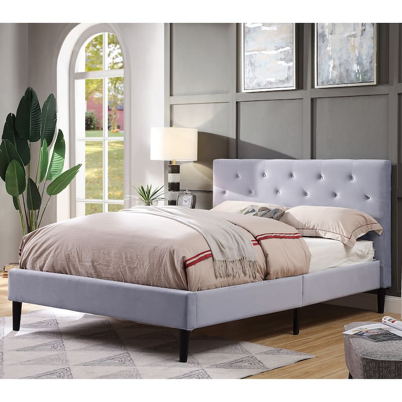 Furniture of America Tash Modern Tufted Fabric Kids Platform Bed - Light Grey - Full