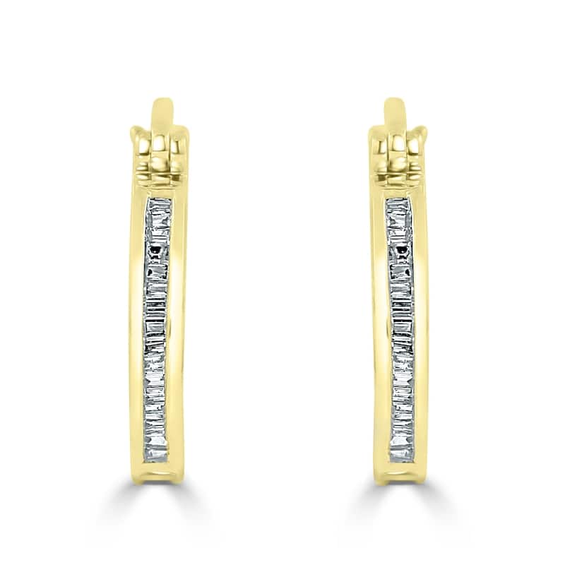 Auriya 1/6ctw Ultra-Petite Baguette Diamond Hoop Earrings 10K Gold - 0.68-inch (H-I, I1-I2)