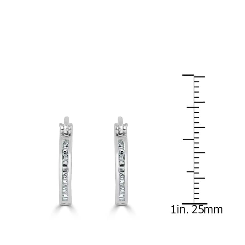 Auriya 1/6ctw Ultra-Petite Baguette Diamond Hoop Earrings 10K Gold - 0.68-inch (H-I, I1-I2)
