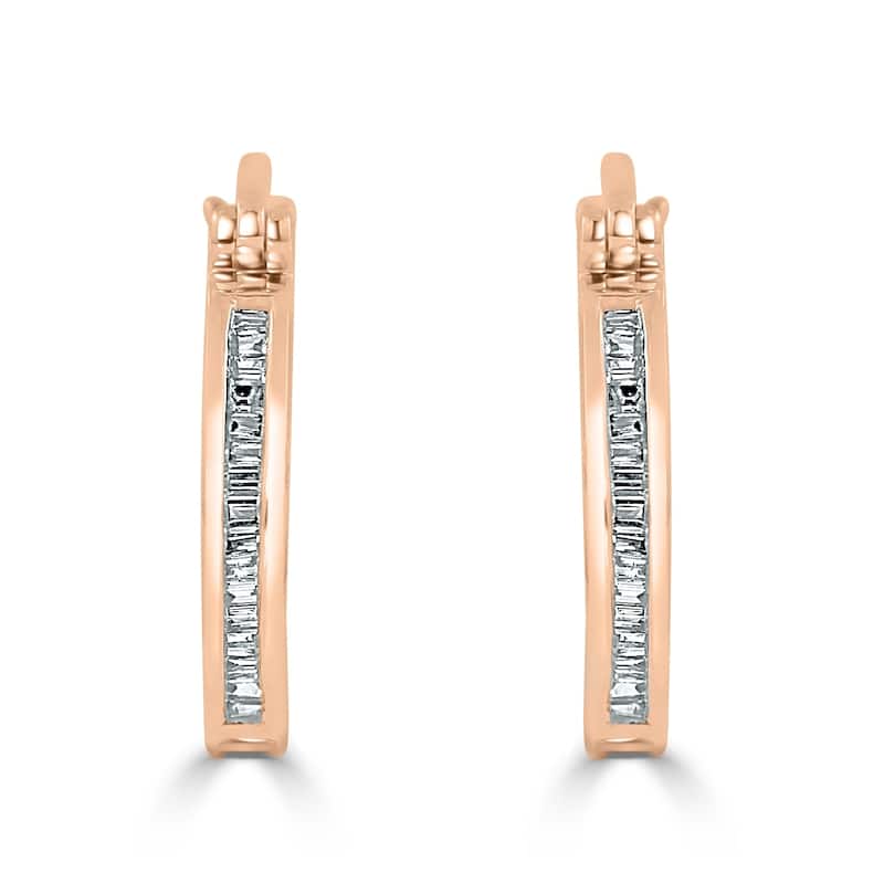 Auriya 1/6ctw Ultra-Petite Baguette Diamond Hoop Earrings 10K Gold - 0.68-inch (H-I, I1-I2)