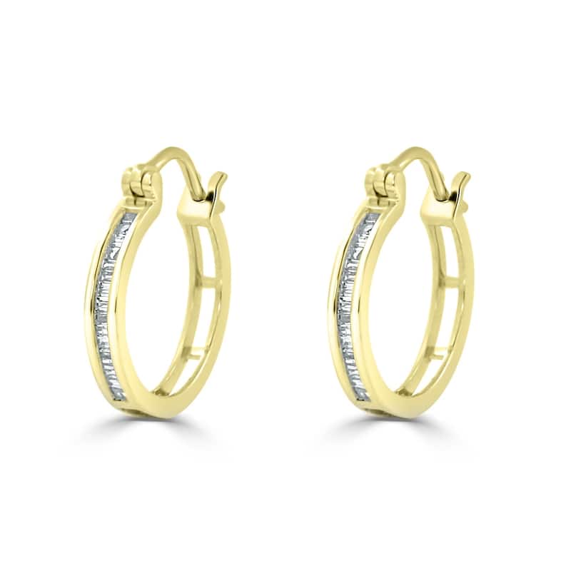 Auriya 1/6ctw Ultra-Petite Baguette Diamond Hoop Earrings 10K Gold - 0.68-inch (H-I, I1-I2) - Yellow Gold