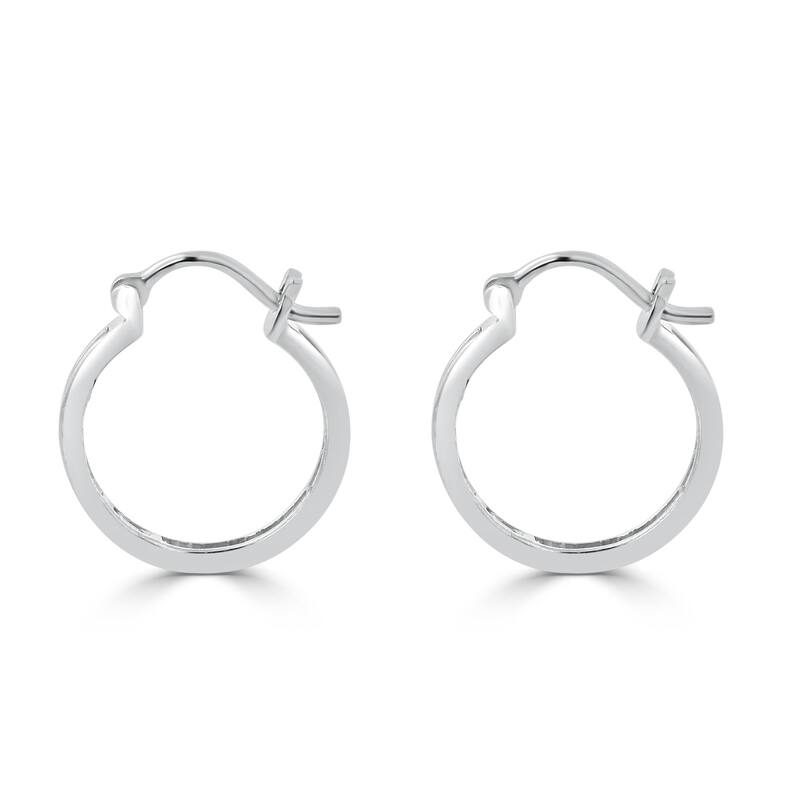 Auriya 1/6ctw Ultra-Petite Baguette Diamond Hoop Earrings 10K Gold - 0.68-inch (H-I, I1-I2)