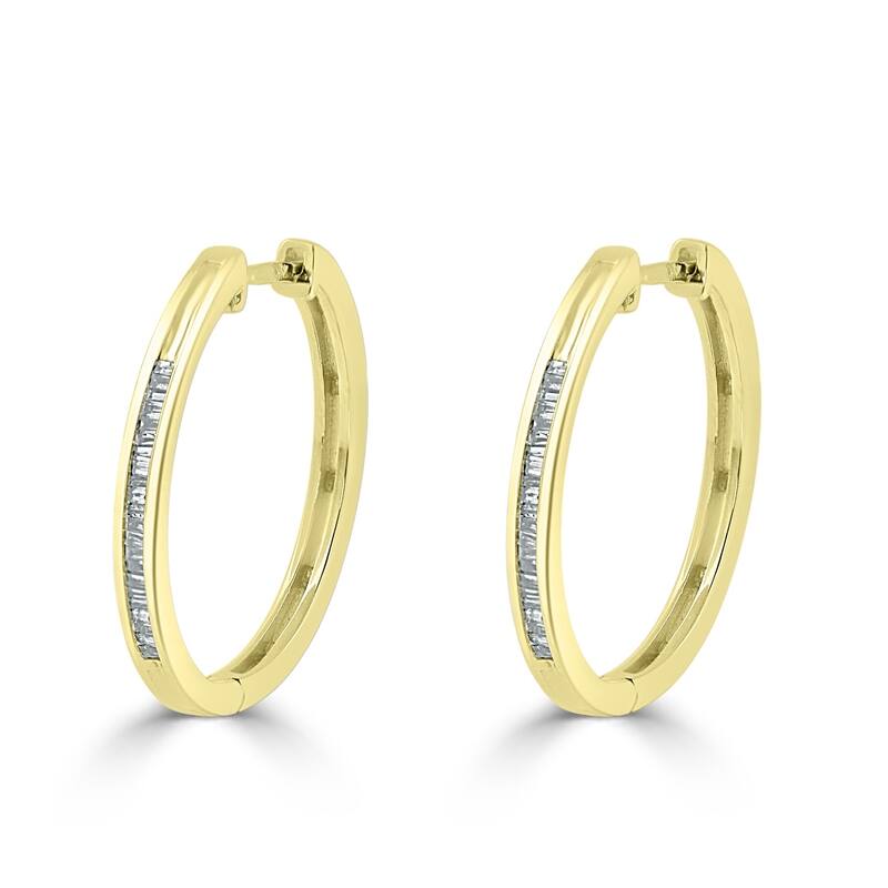 Auriya 1/5ctw Ultra-Petite Baguette Diamond Hoop Earrings 10K Gold - 0.85-inch (H-I, I1-I2) - Yellow Gold