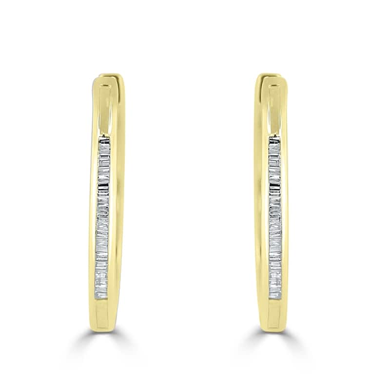 Auriya 1/5ctw Ultra-Petite Baguette Diamond Hoop Earrings 10K Gold - 0.85-inch (H-I, I1-I2)