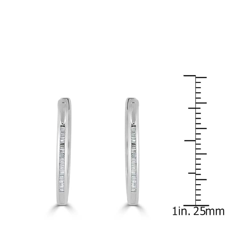 Auriya 1/5ctw Ultra-Petite Baguette Diamond Hoop Earrings 10K Gold - 0.85-inch (H-I, I1-I2)