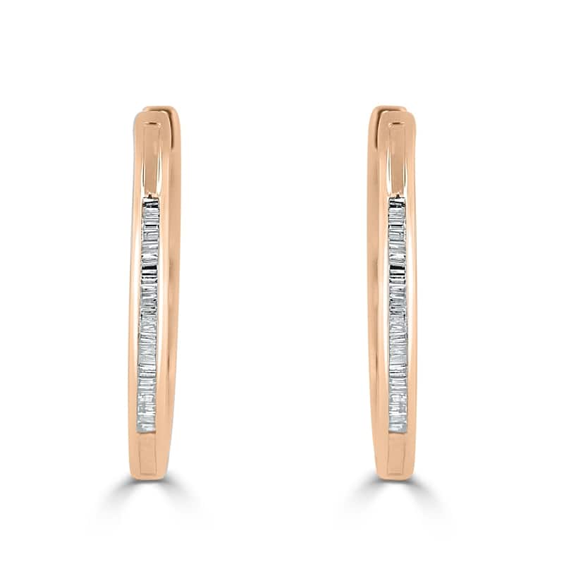 Auriya 1/5ctw Ultra-Petite Baguette Diamond Hoop Earrings 10K Gold - 0.85-inch (H-I, I1-I2)