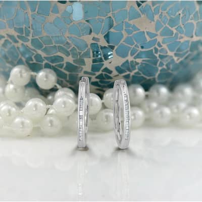 Auriya 1/5ctw Ultra-Petite Baguette Diamond Hoop Earrings 10K Gold - 0.85-inch (H-I, I1-I2)