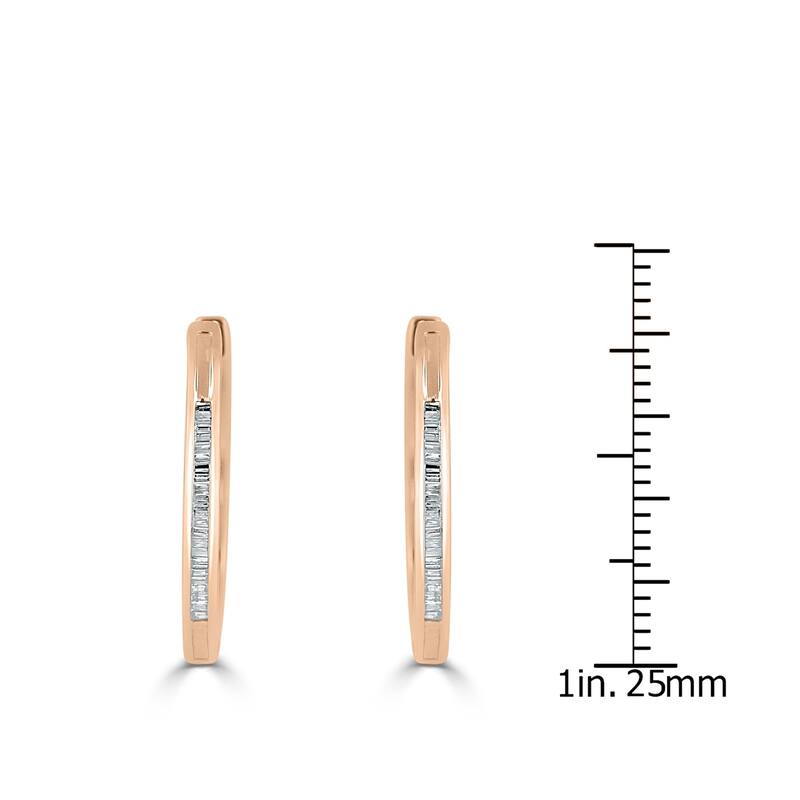 Auriya 1/5ctw Ultra-Petite Baguette Diamond Hoop Earrings 10K Gold - 0.85-inch (H-I, I1-I2)