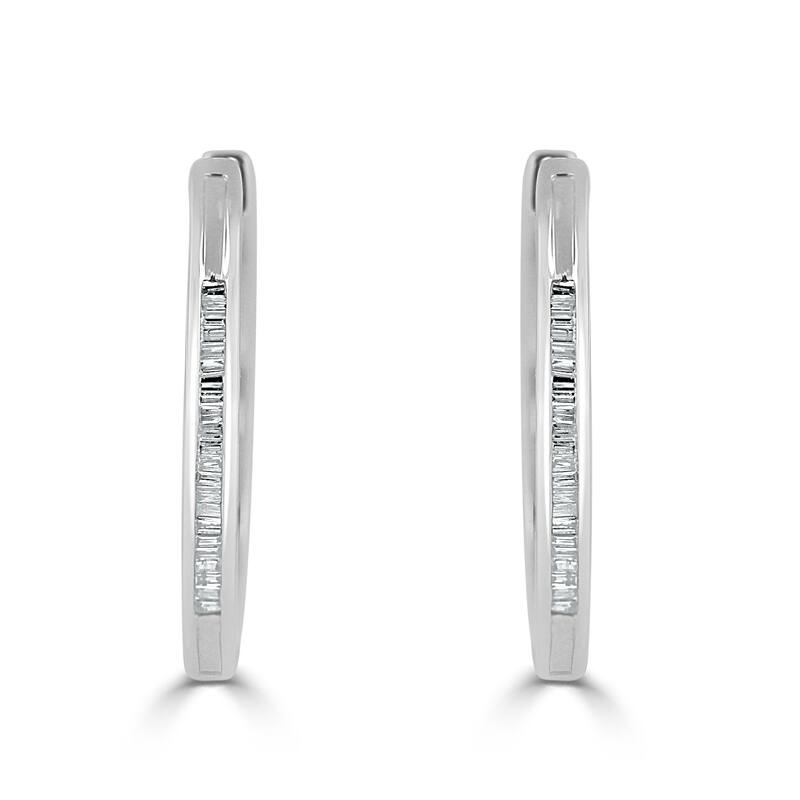 Auriya 1/5ctw Ultra-Petite Baguette Diamond Hoop Earrings 10K Gold - 0.85-inch (H-I, I1-I2)