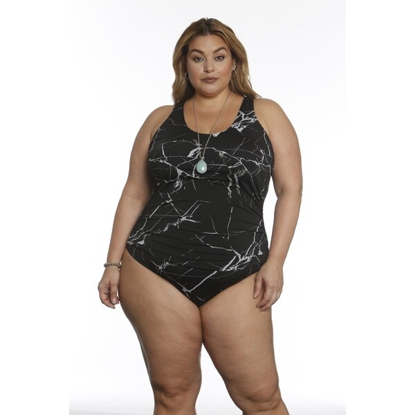 Betty's Beach Bungalow Front Shirring Tank One Piece - Curvy