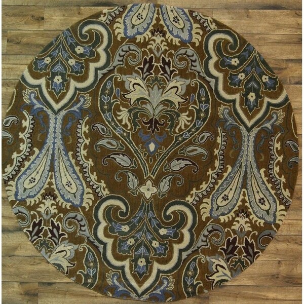 Paisley Kashan Hand Made Woolen Oushak Oriental Rug - 8'2" round