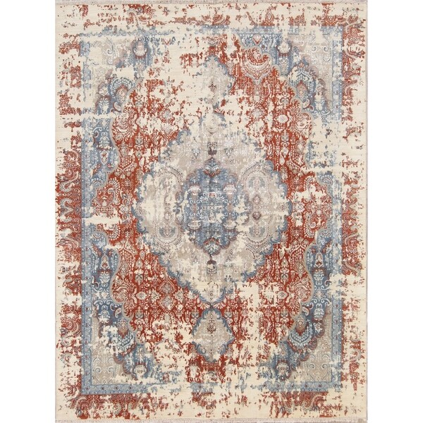 Heriz Oriental Handmade Wool and Silk Oriental Area Rug - 10'8" x 8'1"