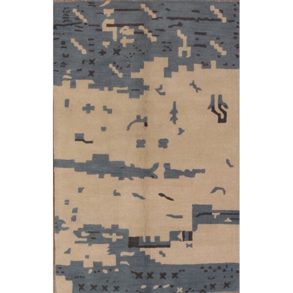 Gabbeh Hand Tufted Wool Area Rug Indian Oriental Blue - 7'11" x 5'0